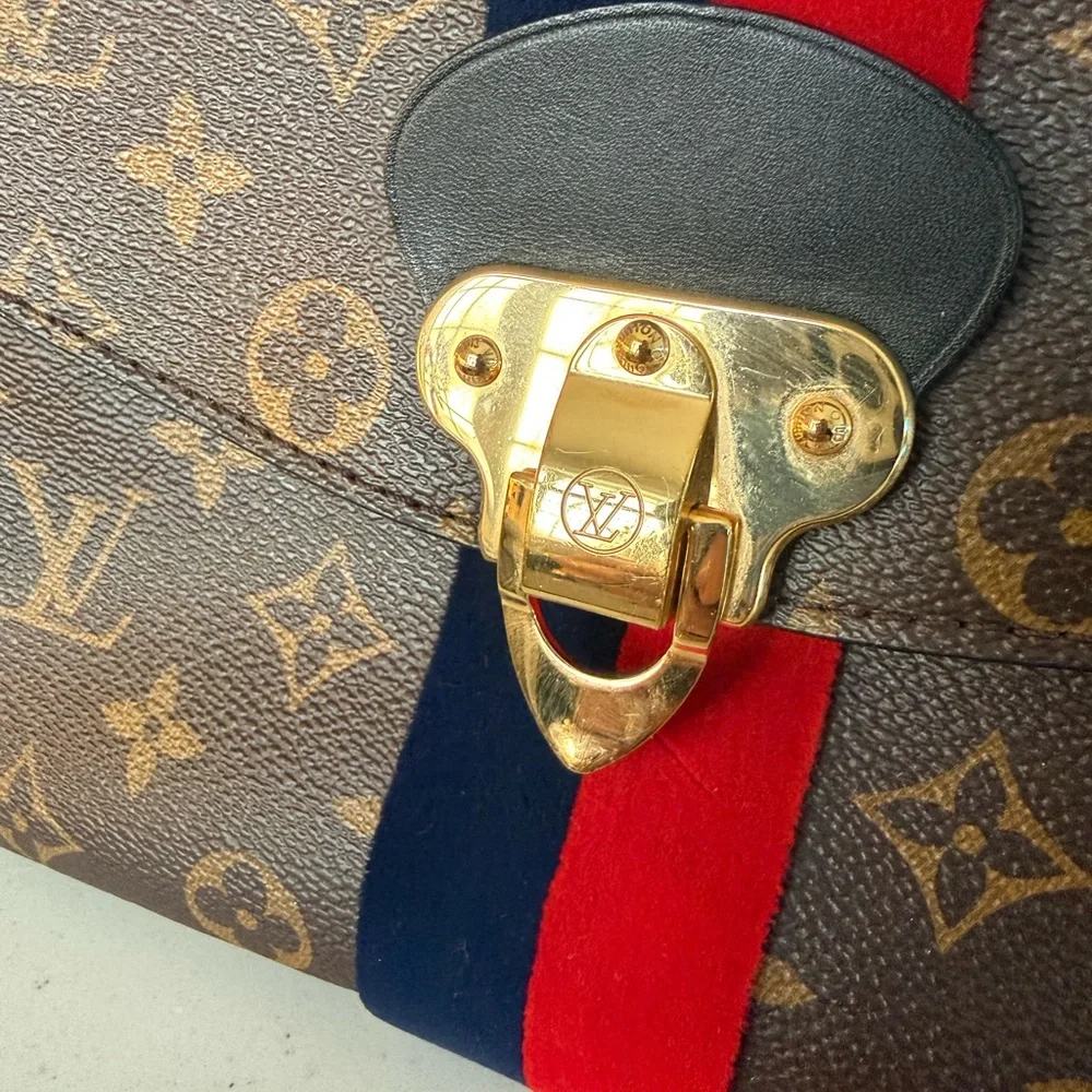 Louis Vuitton Georges Monogram BB Tote with Red and Blue Stripe with Top Handle - Picture 2 of 14